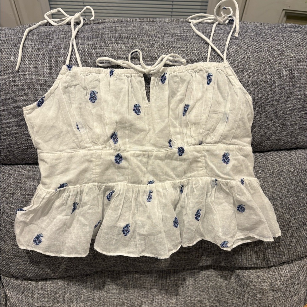 American Eagle:  White and Blue Floral Women Top- XS